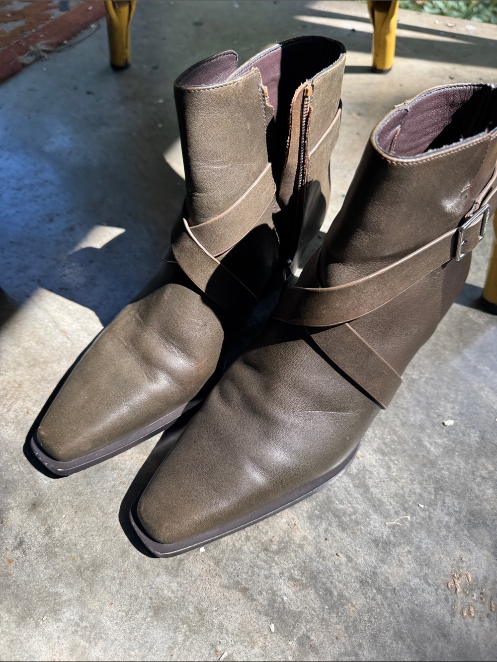 Rebecca Minkoff Olive Green Ankle Booties with Wrap Strap